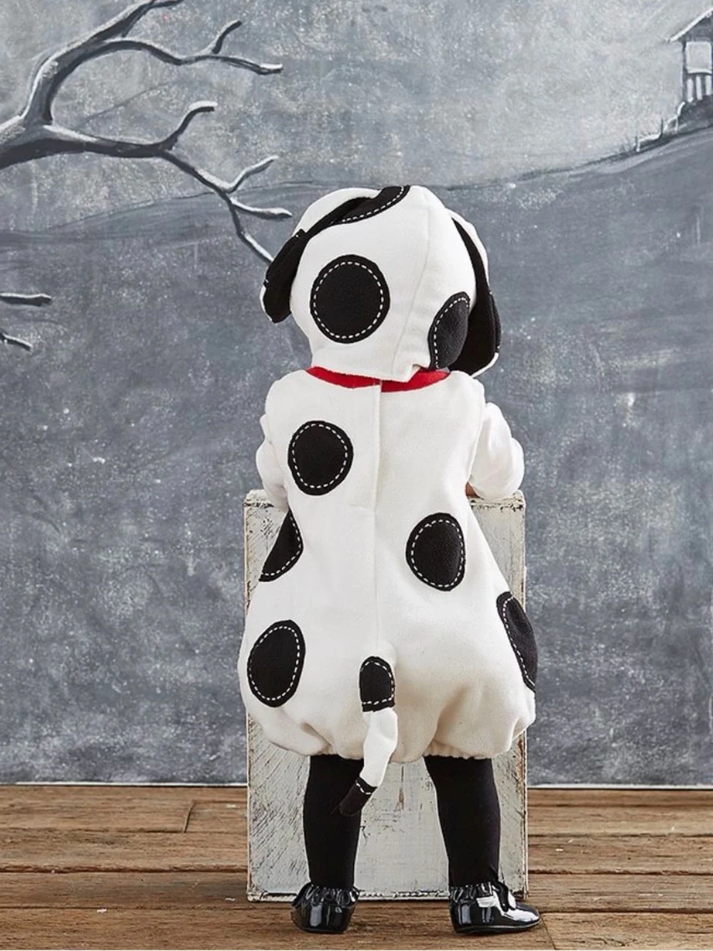 Pottery Barn Kids White and Black Dalmatian Costume with Red Collar Accent
